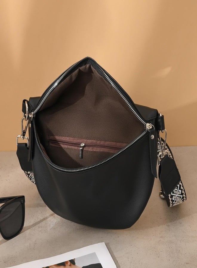 GICEY Fanny Packs for Cross Body Belt Bags with Guitar Strap ( PU Leather ) - Trendy Cute Designer Bum Bags for Women - Black - Image 3